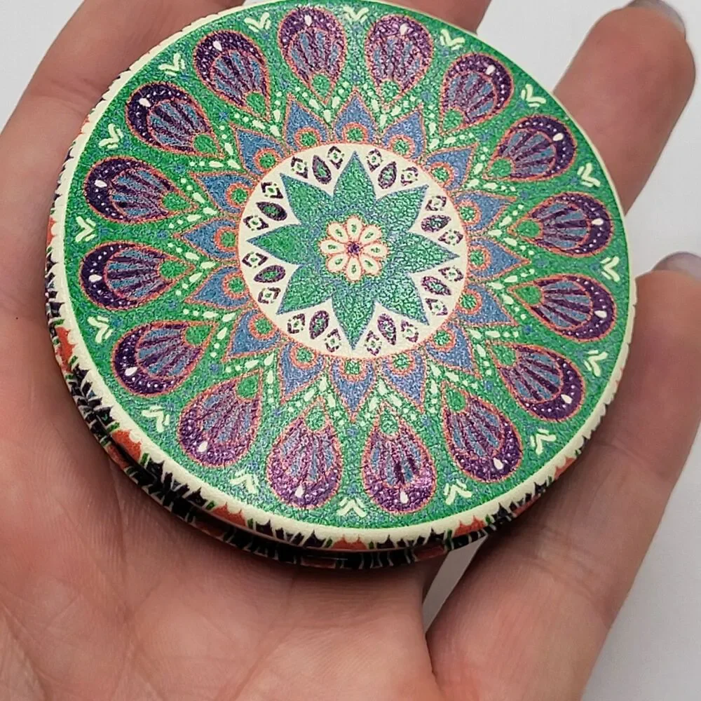 Kikkerland Mandala Pocket Mirror 2x Magnification Round Frameless Diameter 2.4in